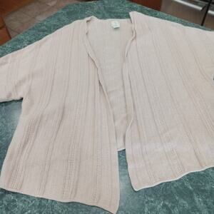 Joie Women's XL Linen Blend Open Front Short Sleeve Cardigan Beige Lagenlook